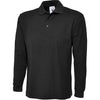 Unisex Jet Black Long-Sleeve Pique Polo Shirt
