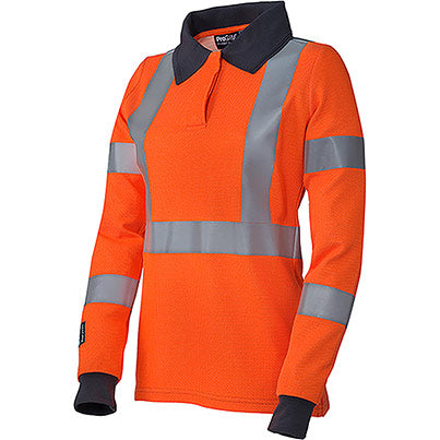 5292 Women’s Orange Long-Sleeve Hi-Vis Arc-Flash Polo Shirt
