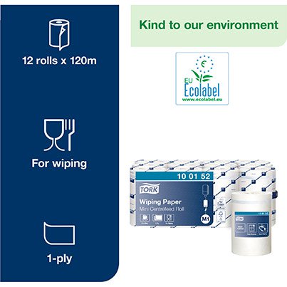 M1 Centrefeed Mini Wiping Paper Roll 120m (Case of 12)