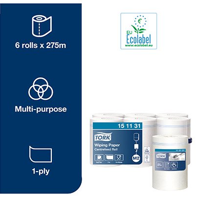 M2 Centrefeed Wiping Paper Roll 275m (Case of 6)