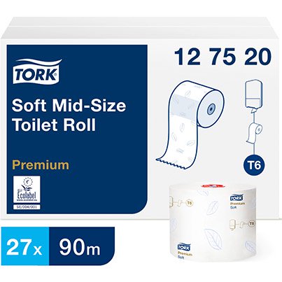Premium T6 Soft Mid-Size Toilet Roll 90m (Case of 27)