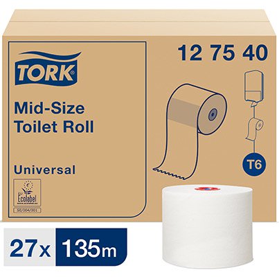 Universal T6 Mid-Size Toilet Roll 135m (Case of 27)