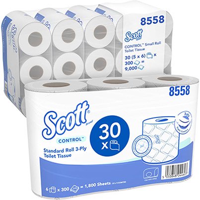 Kimberly-Clark Control 3-Ply White Recycled Toilet Roll (Pack of 30)