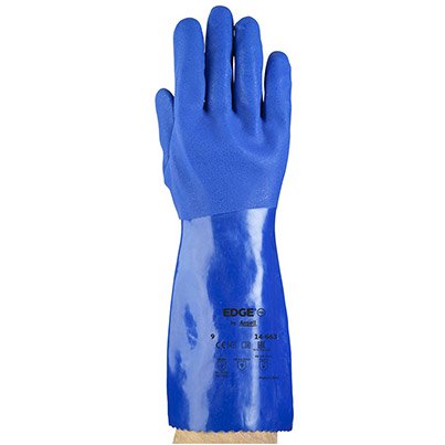 Ansell EDGE 14-663 Blue PVC Chemical-Resistant Gloves 10