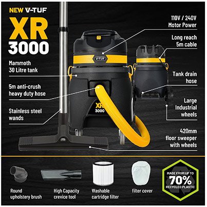 V-TUF XR3000 HEPA Wet-and-Dry Vacuum Cleaner 240V
