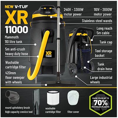 V-TUF XR11000 HEPA Wet-and-Dry Vacuum Cleaner 240V