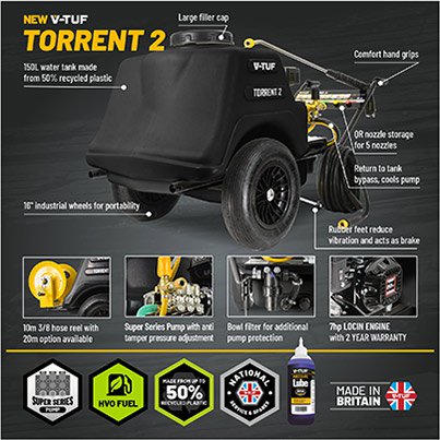 V-TUF TORRENT2 Industrial Mini-Bowser Petrol Pressure Washer