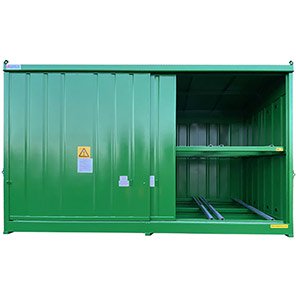 Empteezy 64-Drum/16-IBC Push-Back Bunded Chemical Storage Container
