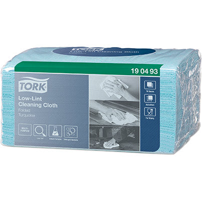 W8 Turquoise Folded Low-Linting Cleaning Cloths Pack (Case of 8)