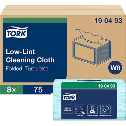 W8 Turquoise Folded Low-Linting Cleaning Cloths Pack (Case of 8)