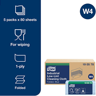 W4 Folded Industrial Low-Linting Cleaning Cloths Pack (Box of 5)