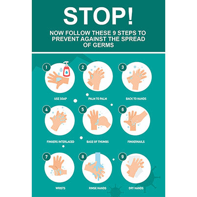 PVC Nine-Step Hand Washing Safety Poster 400mm x 600mm