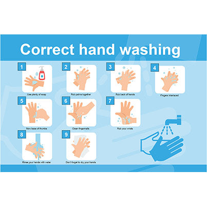 PVC “Correct Hand Washing” Safety Poster 600mm x 400mm