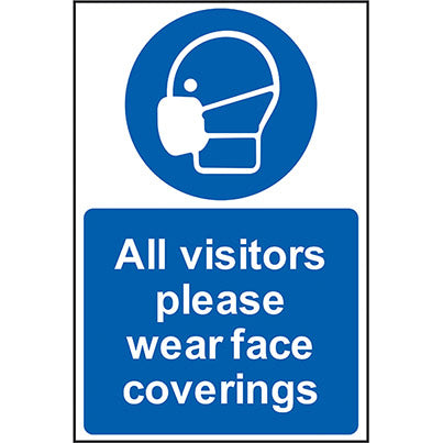 PVC “All Visitors Please Wear Face Coverings” Sign 200mm x 300mm