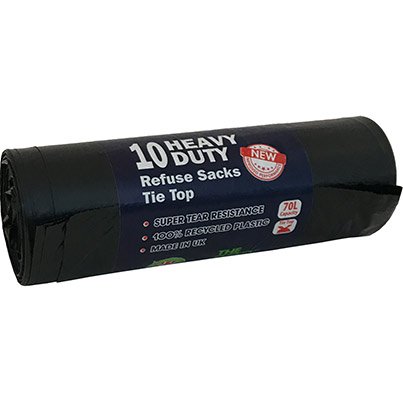 The Green Sack Black 70L Heavy-Duty Tie-Top Bin Bag