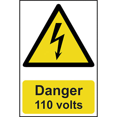 Self-Adhesive PVC "Danger 110 Volts" Sign 200mm x 300mm