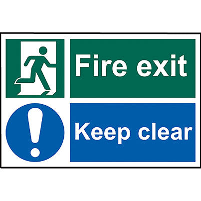 Self-Adhesive PVC "Fire Exit/Keep Clear" Sign 300mm x 200mm