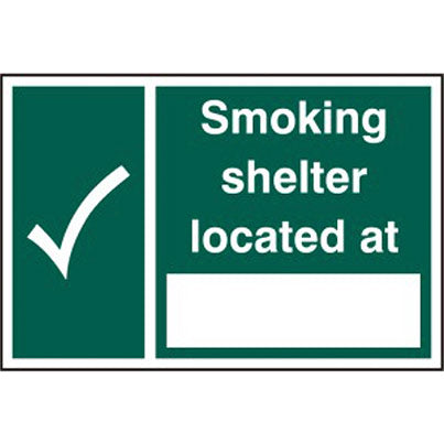 PVC "Smoking Shelter Located At…" Sign 300mm x 200mm
