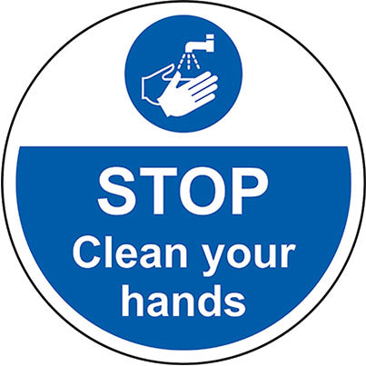 Slip-Resistant "Stop Clean Your Hands" Floor Graphic 400mm