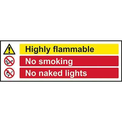 PVC "Highly Flammable/No Smoking/No Naked Lights" Sign 600mm x 200mm