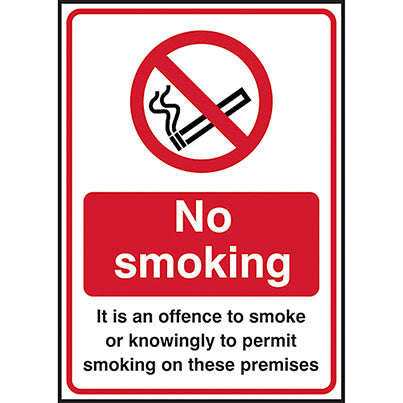 Self-Adhesive Vinyl "No Smoking it is an Offence..." Sign 148mm x 210mm