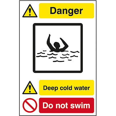 Foamex "Danger Deep Cold Water/Do Not Swim" Sign 400mm x 600mm