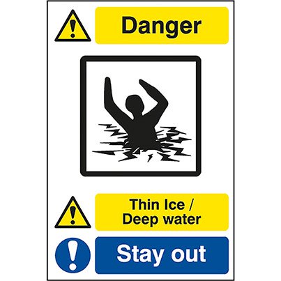 Dibond "Danger Thin Ice/Deep Water..." Sign 400mm x 600mm