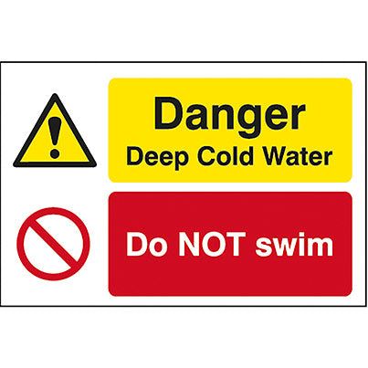 Dibond "Danger Deep Cold Water/Do Not Swim" Sign 600mm x 400mm