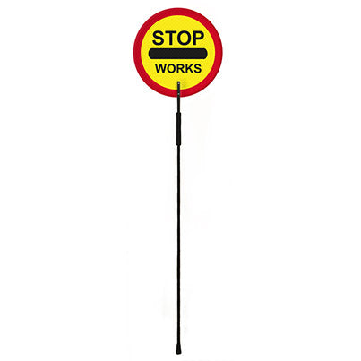 Yellow/Red "Stop Works" Lollipop Sign 600mm
