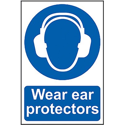 Self-Adhesive PVC "Wear Ear Protectors" Sign 200mm x 300mm