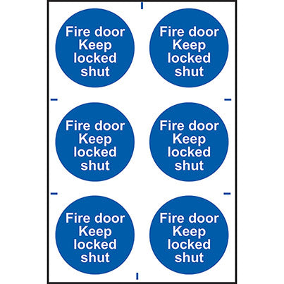 Self-Adhesive PVC "Fire Door Keep Locked Shut" Sign 100mm x 100mm (Pack of 6)