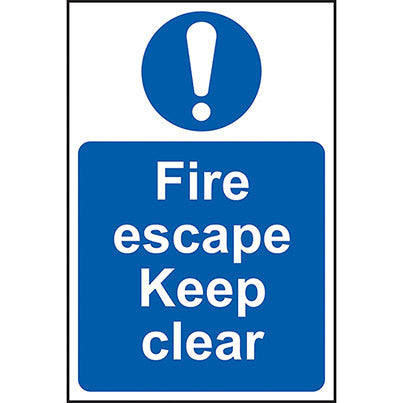Self-Adhesive PVC "Fire Escape Keep Clear" Sign 200mm x 300mm
