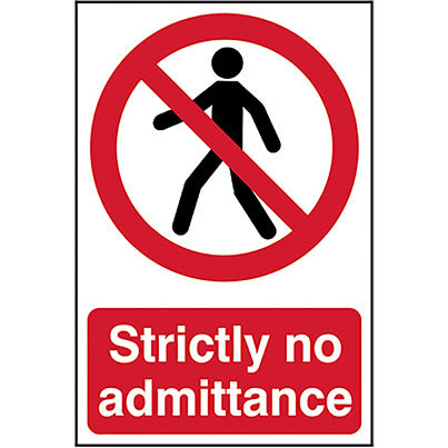 Self-Adhesive PVC "Strictly No Admittance" Sign 200mm x 300mm