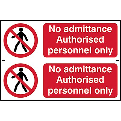 Self-Adhesive "No Admittance...Personnel Only" Sign 300mm x 100mm (Pack of 2)