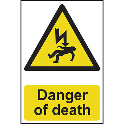 Self-Adhesive PVC "Danger Of Death" Sign 200mm x 300mm