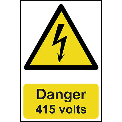 Self-Adhesive PVC "Danger 415 Volts" Sign 200mm x 300mm
