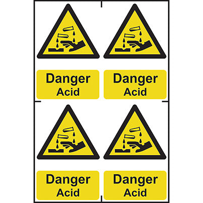 Self-Adhesive PVC "Danger Acid" Sign 100mm x 150mm (Pack of 4)