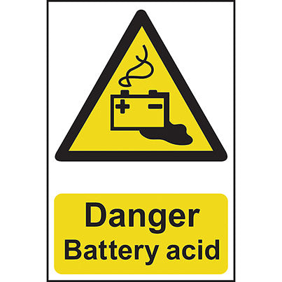 Self-Adhesive PVC "Danger Battery Acid" Sign 200mm x 300mm