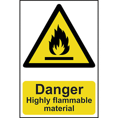 Self-Adhesive PVC "Danger Highly Flammable Material" Sign 200mm x 300mm