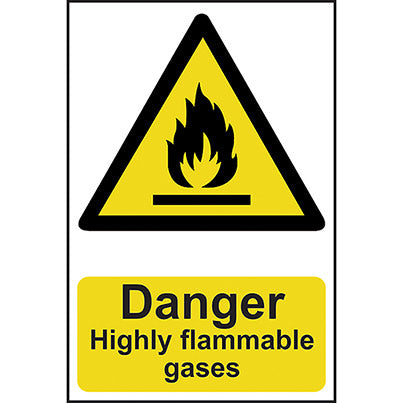 Self-Adhesive PVC "Danger Highly Flammable Gases" Sign 200mm x 300mm