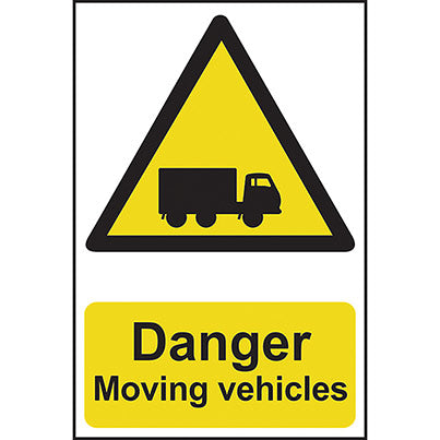 Self-Adhesive PVC "Danger Moving Vehicles" Sign 200mm x 300mm