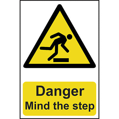 Self-Adhesive PVC "Danger Mind The Step" Sign 200mm x 300mm