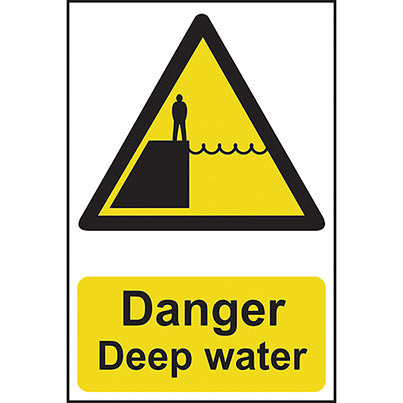 Self-Adhesive PVC "Danger Deep Water" Sign 200mm x 300mm