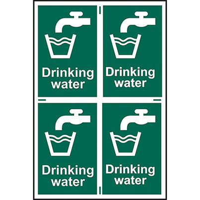 Self-Adhesive PVC "Drinking Water" Sign 100mm x 150mm (Pack of 4)