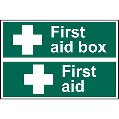 Self-Adhesive PVC "First Aid Box"/"First Aid" Sign 300mm x 100mm (Pack of 2)