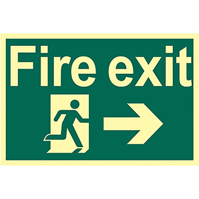 PVC Photoluminescent "Fire Exit" Right Man/Arrow Sign 300mm x 200mm