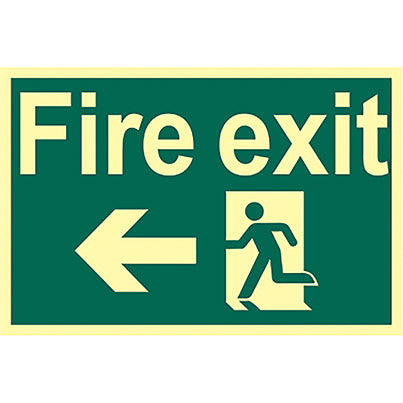 Self-Adhesive PVC Photoluminescent "Fire Exit" Left Sign 300mm x 200mm