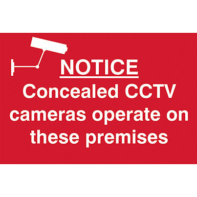 Self-Adhesive PVC "Notice Concealed CCTV Cameras..." Sign 400mm x 600mm