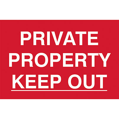 Self-Adhesive PVC "Private Property Keep Out" Sign 300mm x 200mm