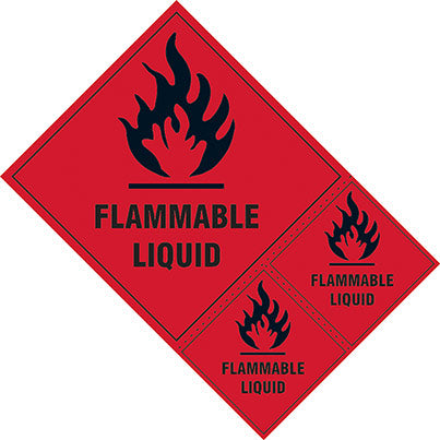 Self-Adhesive Vinyl "Flammable Liquid" Dangerous Goods Label (Pack of 3)